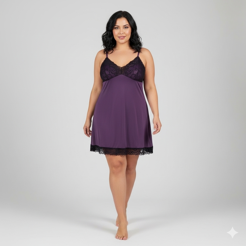 Delta Burke Purple Chemise with Black Lace